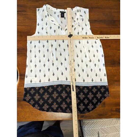 Ann Taylor Sleeveless Keyhole Tie Front V-Neck Tie Tunic Top Colorblock Women's - Picture 6 of 6